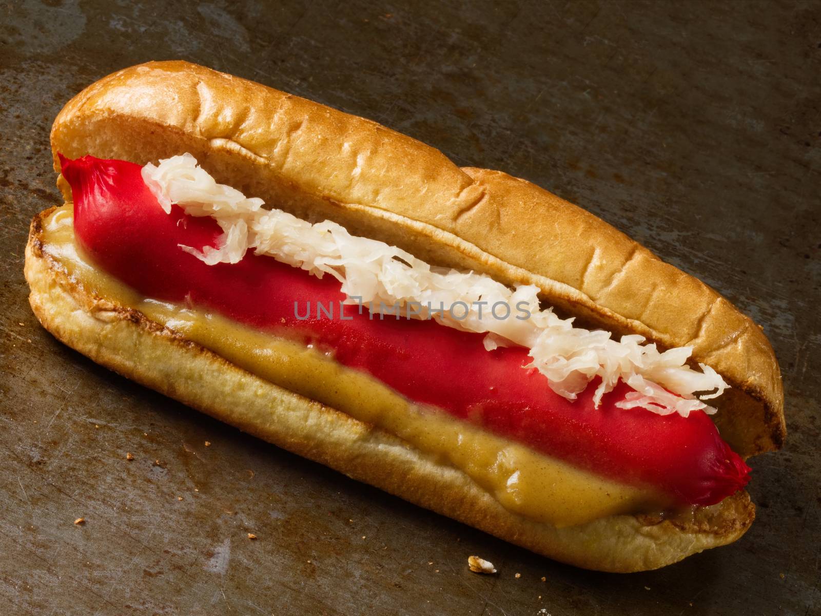 close up of rustic american hotdog
