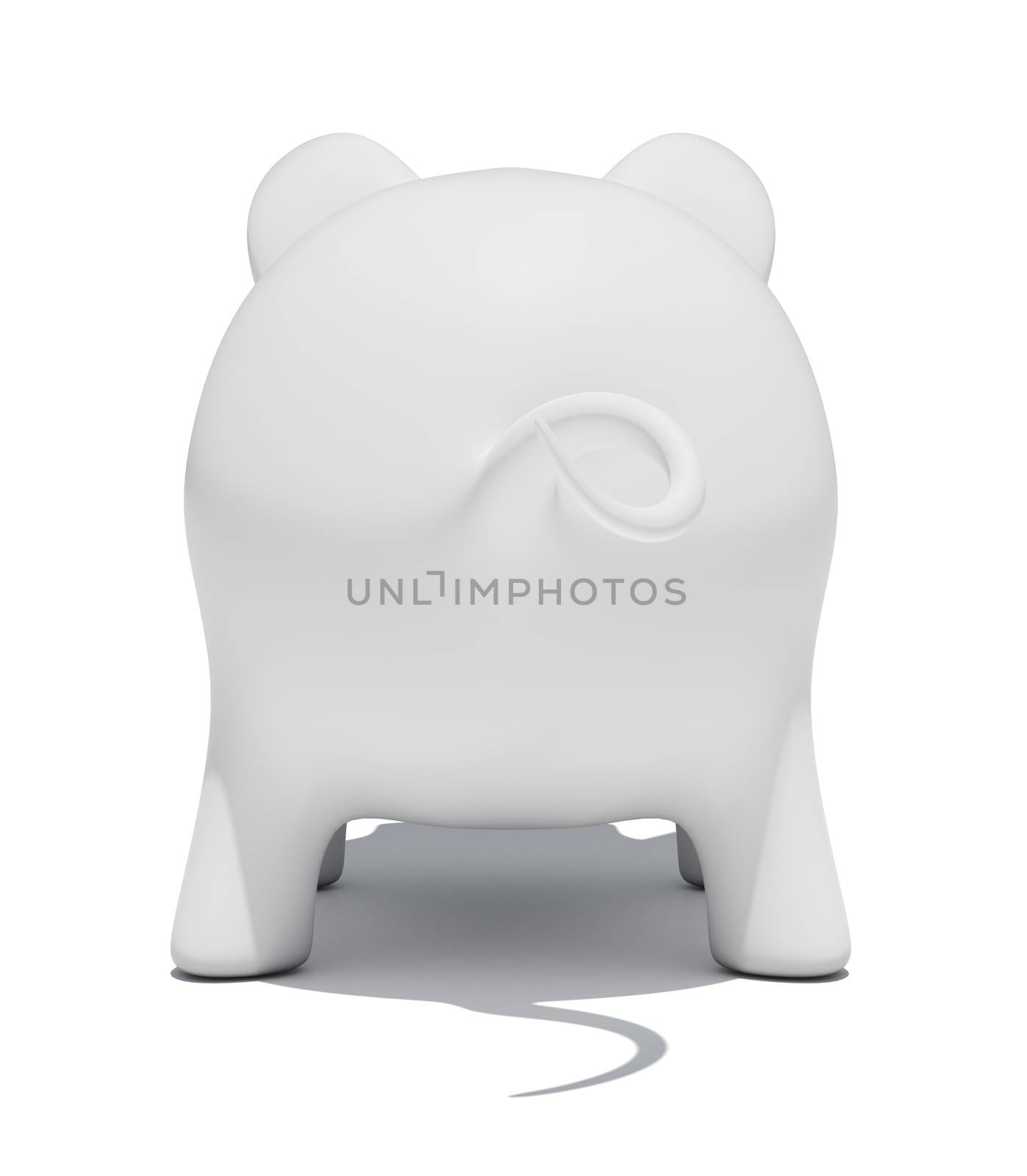 Back view of piggy bank isolated on white background. 3D rendering