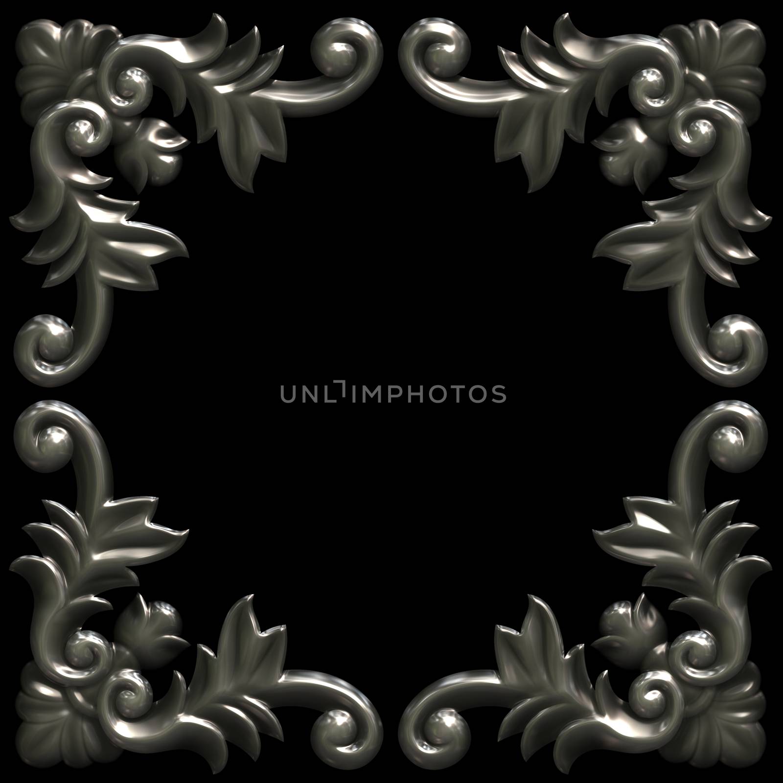 3d swirl floral luxury background decorative ornament metal frame.