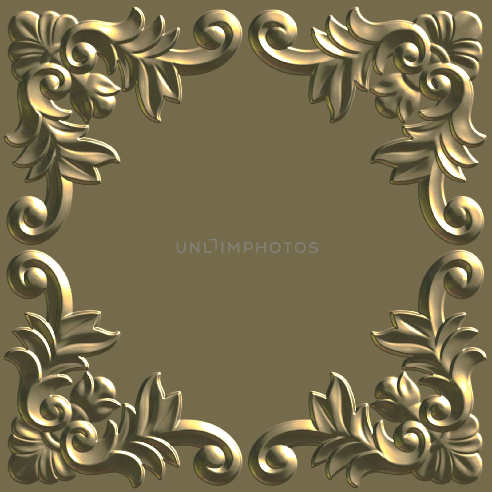 3d swirl floral luxury background decorative ornament gold frame.