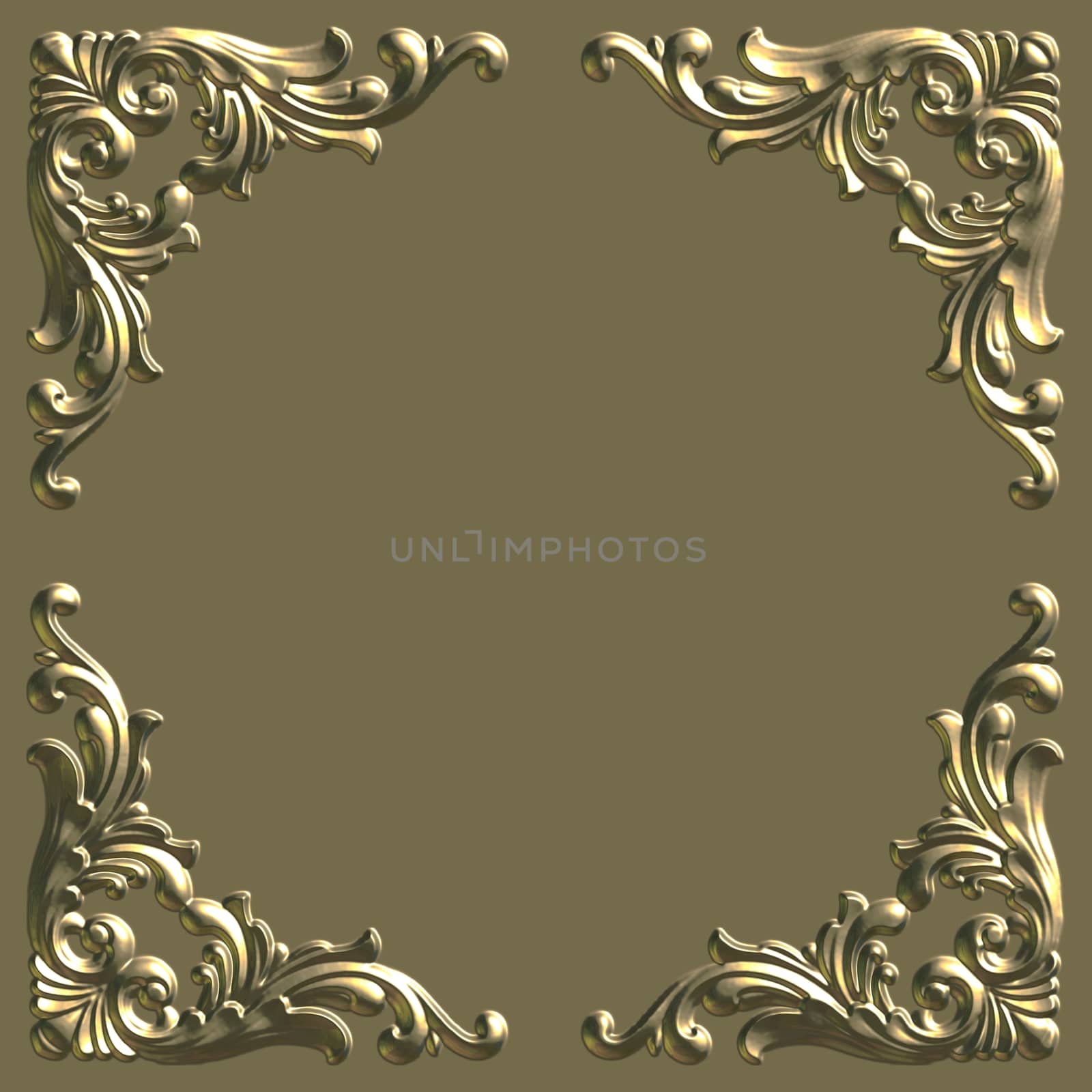 3d swirl floral luxury background decorative ornament gold frame.