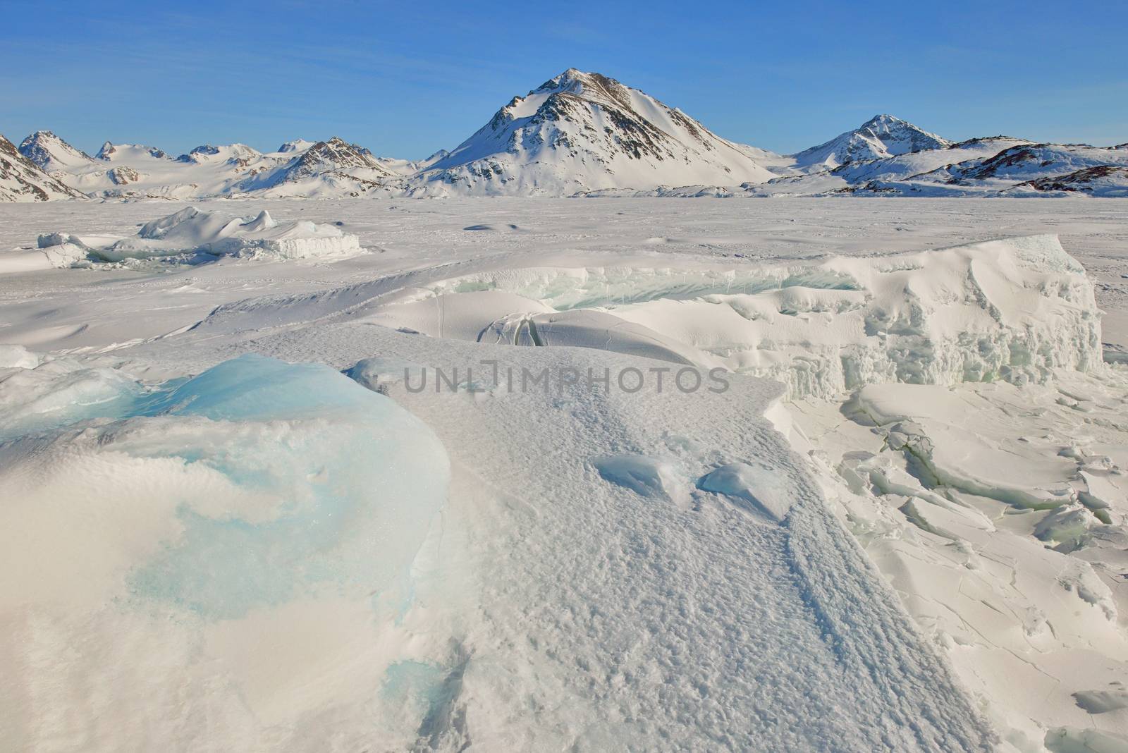 Greenland frozen ice and mountains 