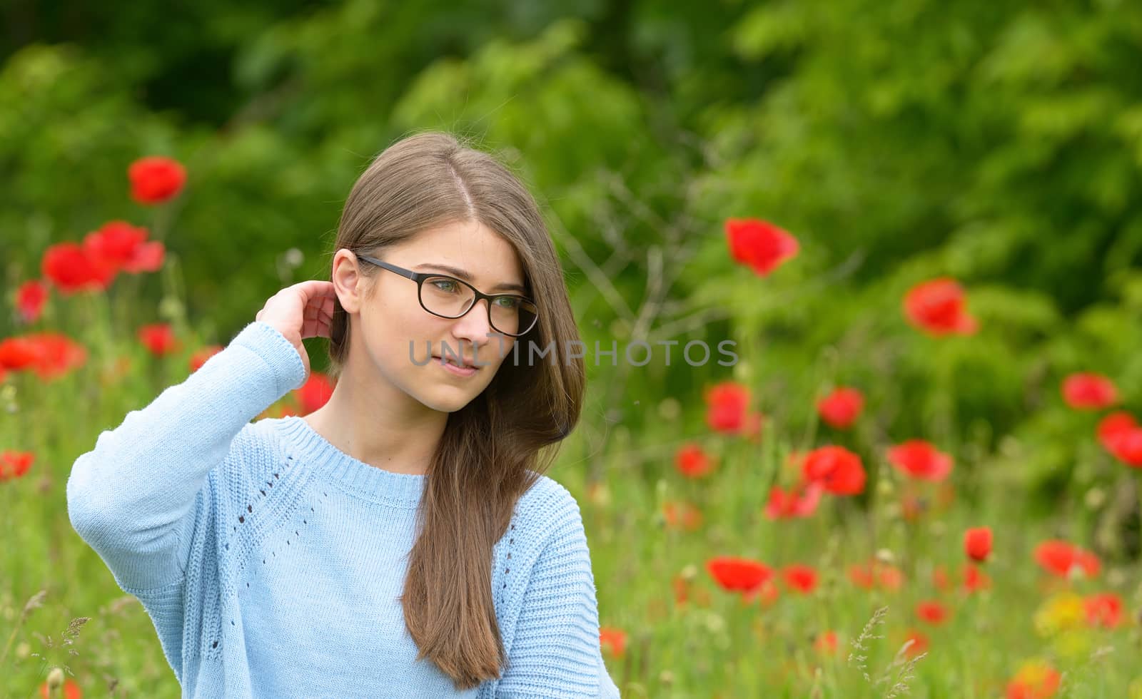 Beautiful young girl in the poppy field