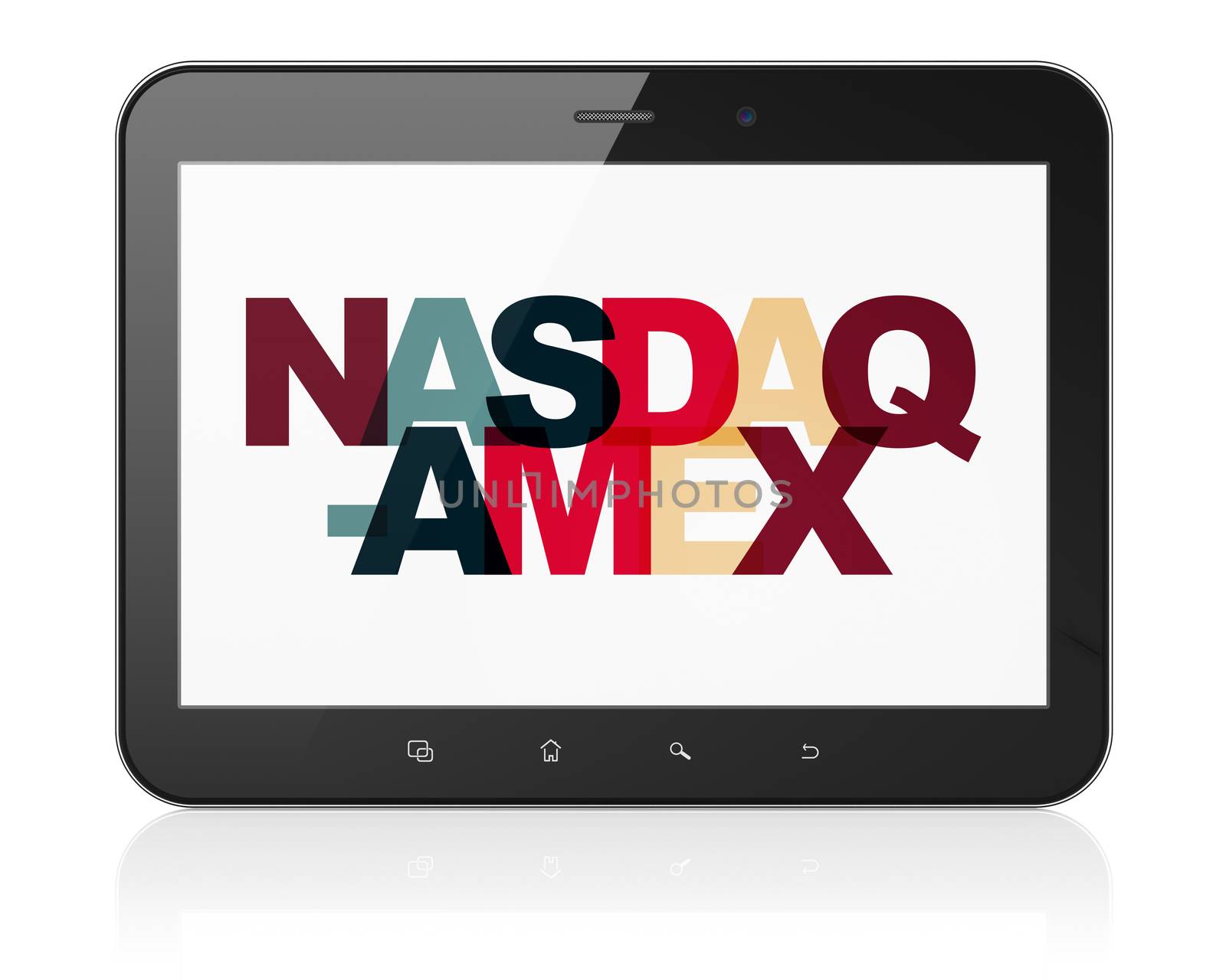 Stock market indexes concept: Tablet Computer with Painted multicolor text NASDAQ-AMEX on display, 3D rendering