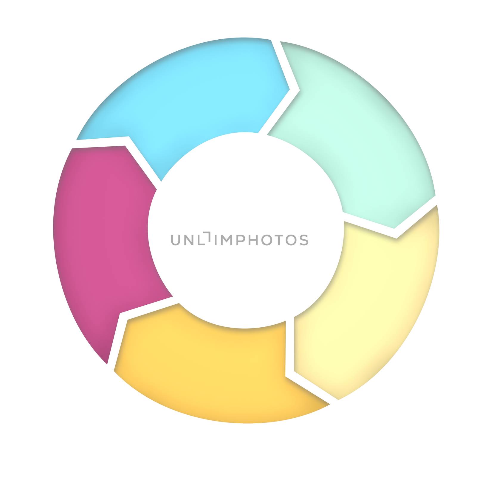 5 steps diagram for presentation background. Five arrows for cyclic diagram. 3D Rendering