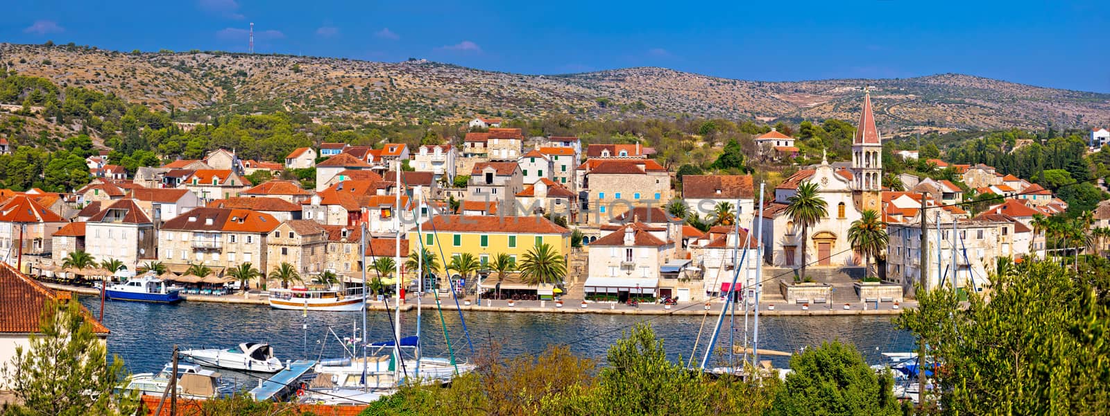 Town of Milna waterfront panoramic view on Brac island, Dalmatia, Croatia