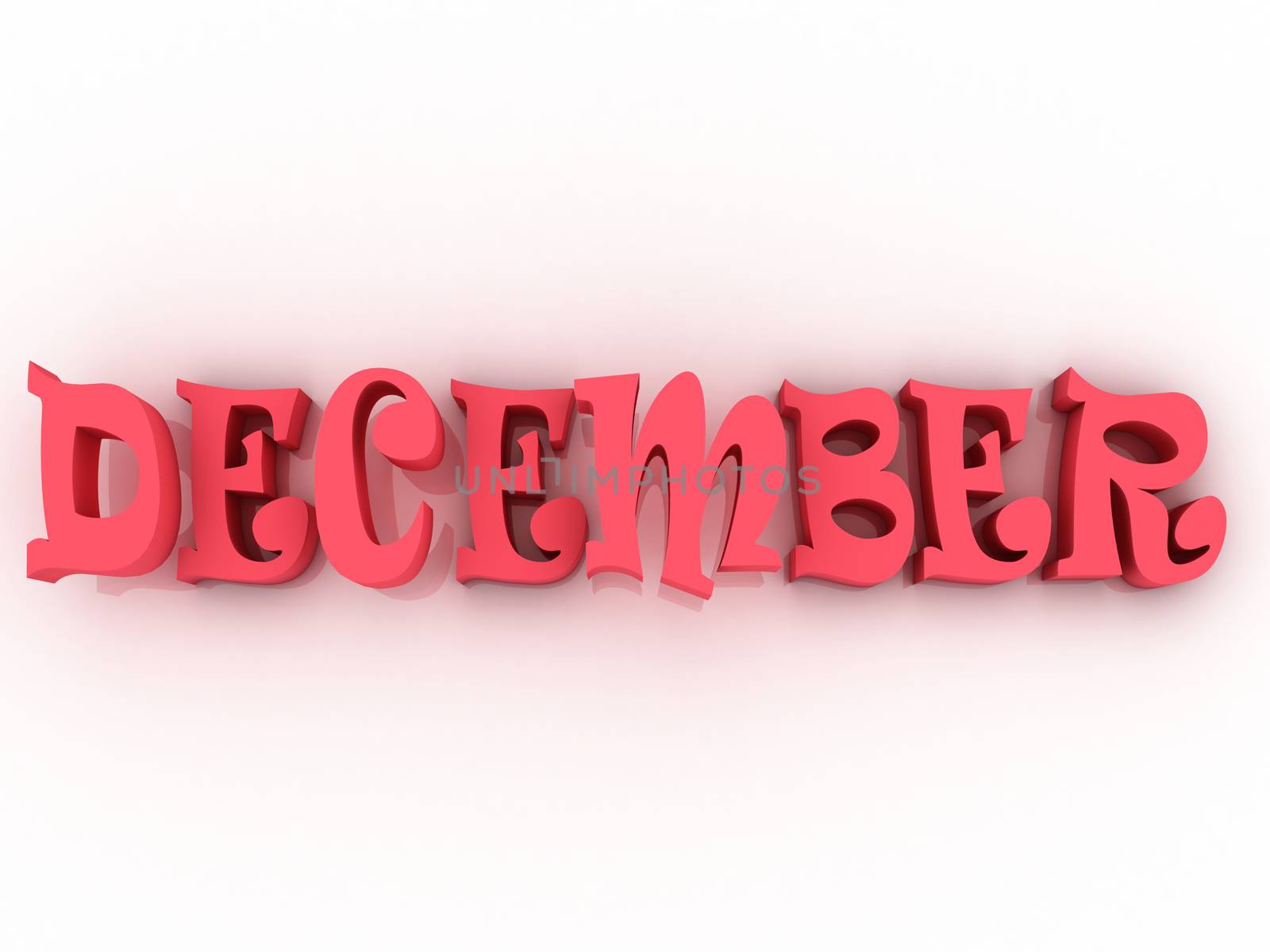 December sign with colour. 3d paper illustration.