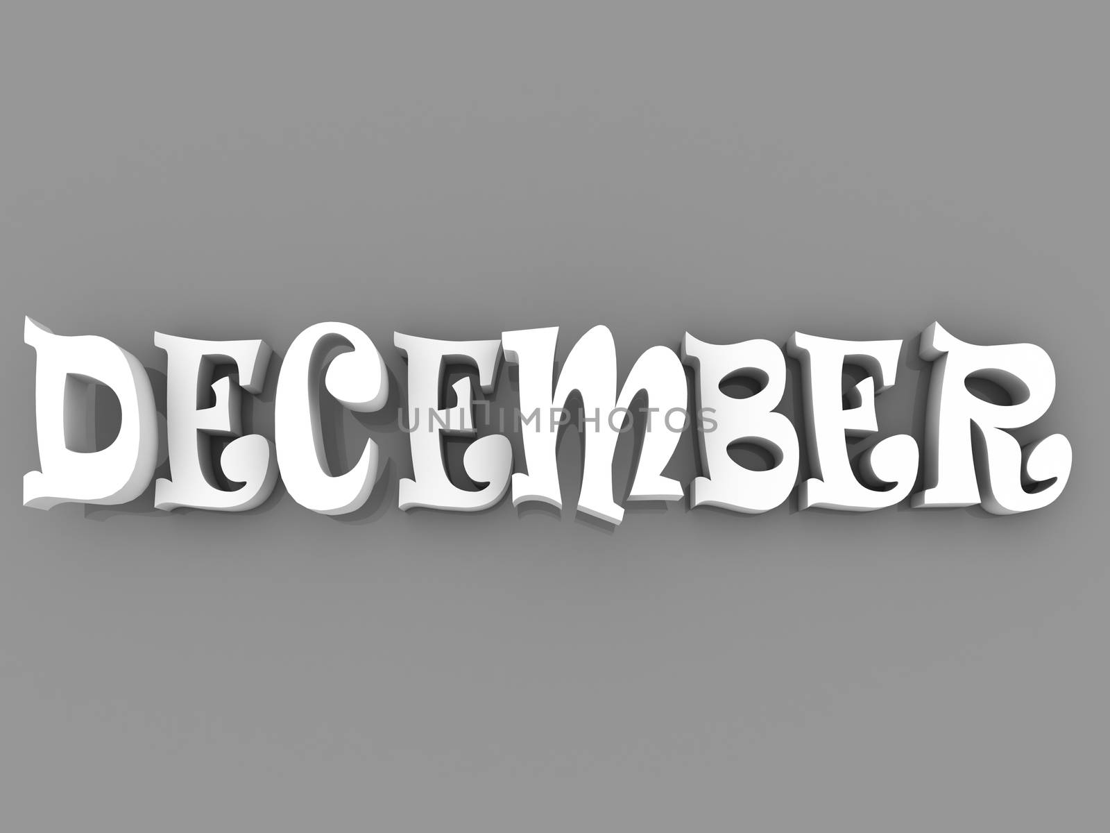 December sign with colour black and white. 3d paper illustration.