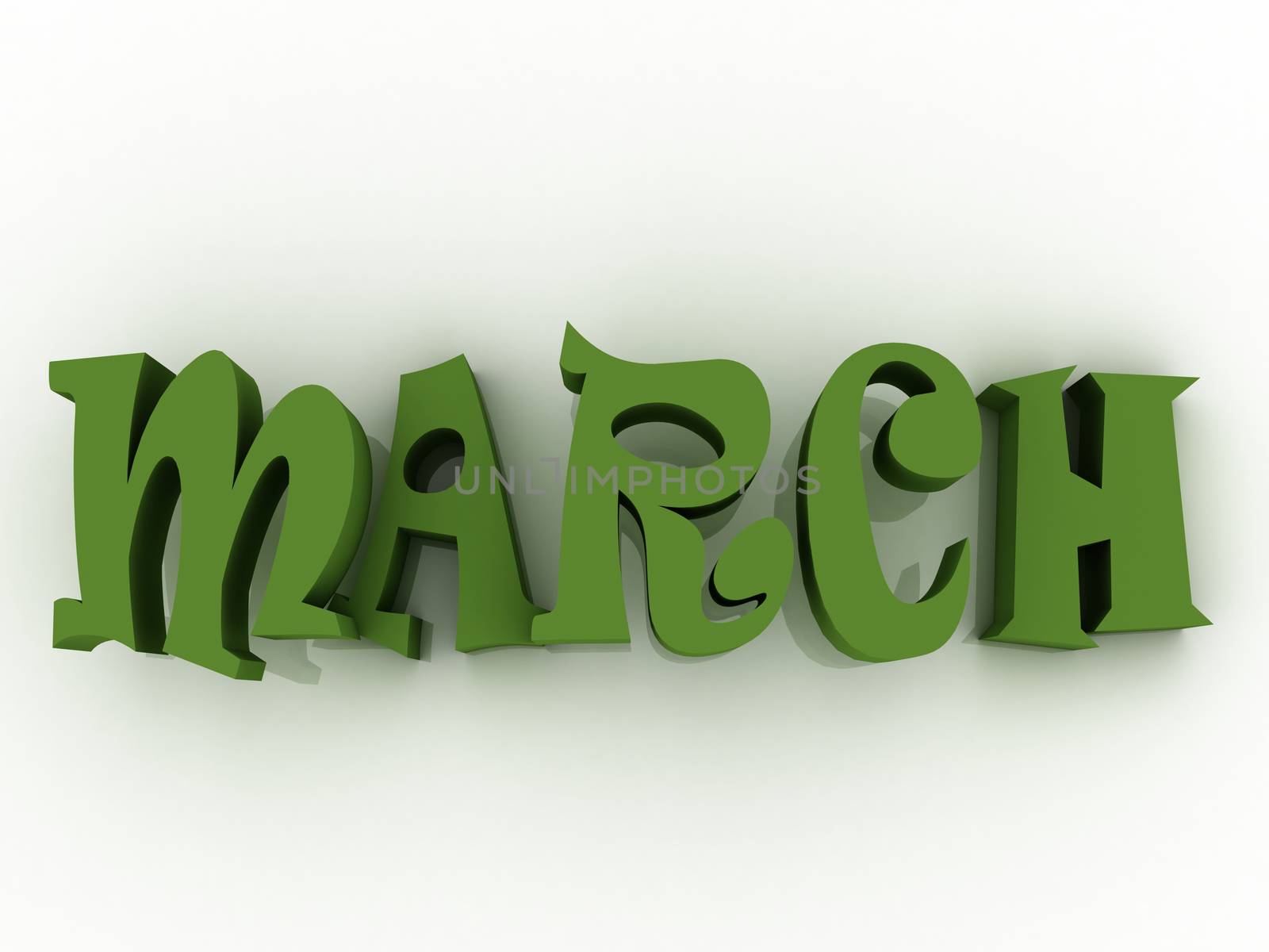 March sign with colour. 3d paper illustration.