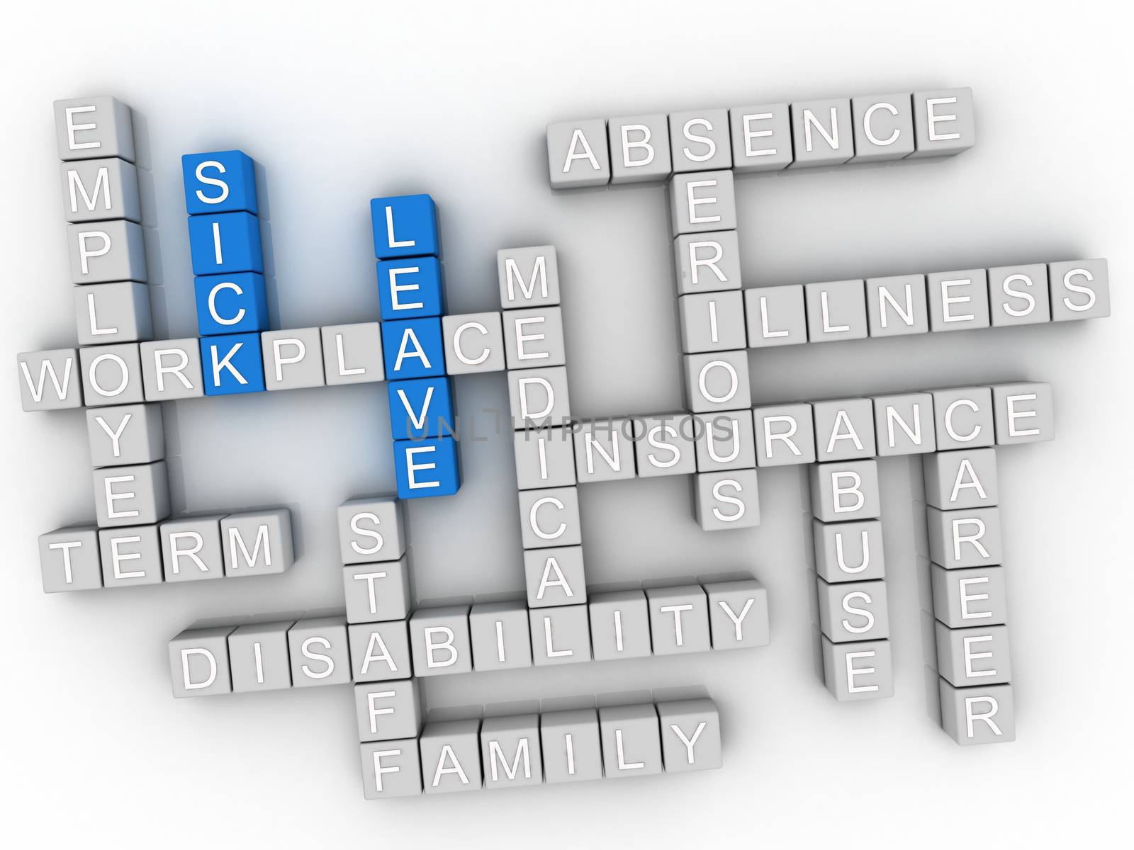 3d Sick leave, employment issues and concepts word cloud illustr by dacasdo