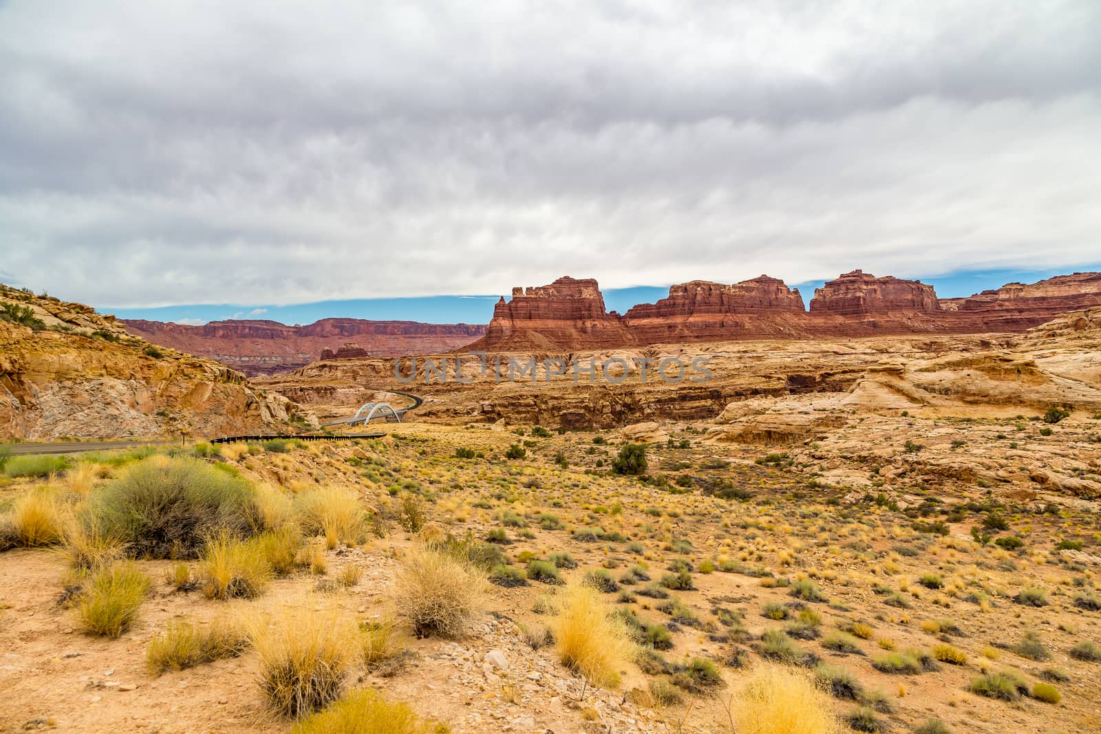 The Hite Crossing Bridge is an arch bridge which carries Utah State Route 95 across the Colorado River northwest of Blanding, Utah. The bridge informally marks the upstream limit of Lake Powell and the end of Cataract Canyon of the Colorado River.