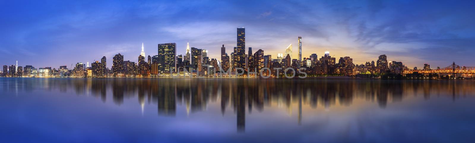 Lower Manhattan skyline. Giant panoramic view USA