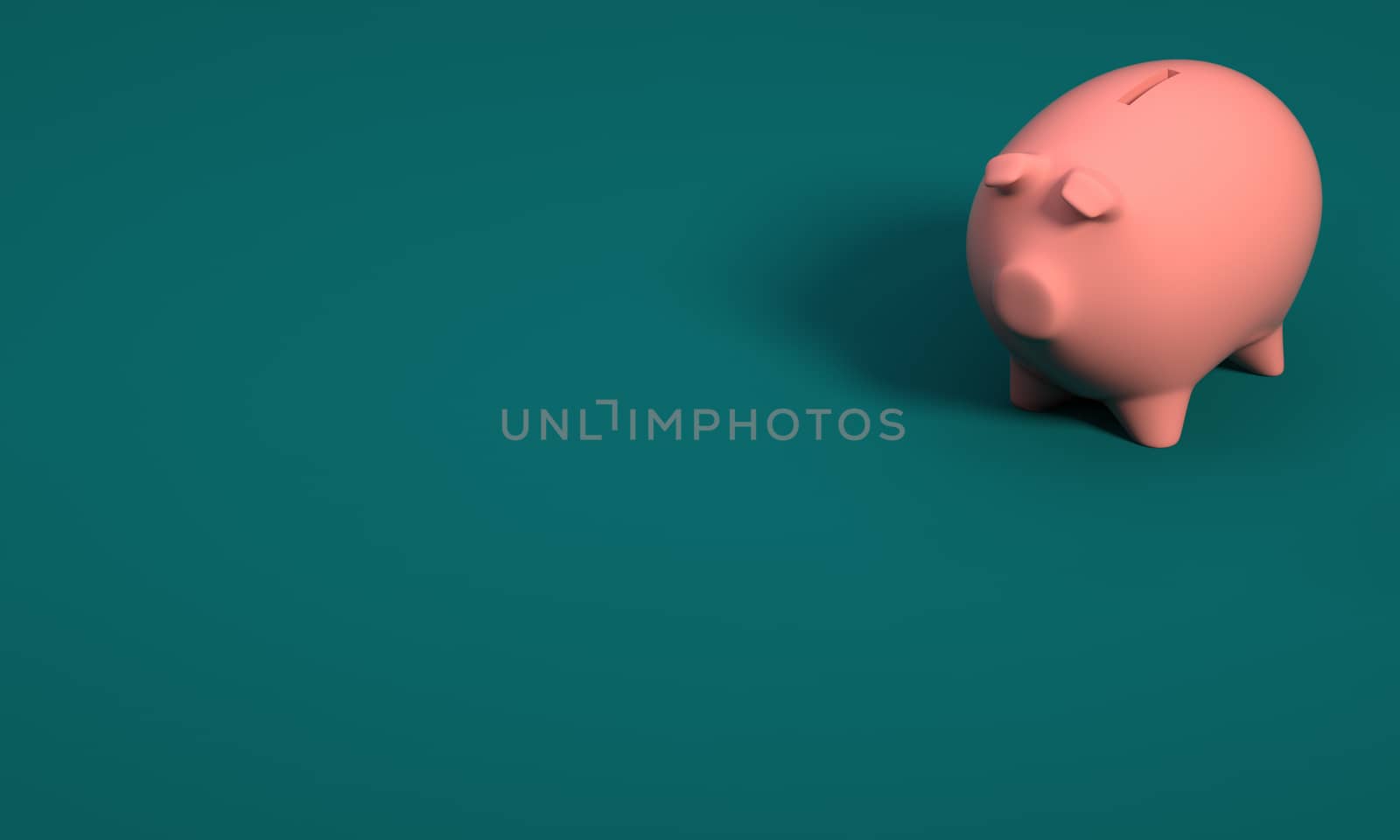 COLOR PHOTO OF PIGGY BANK ON AQUAMARINE BACKGROUND