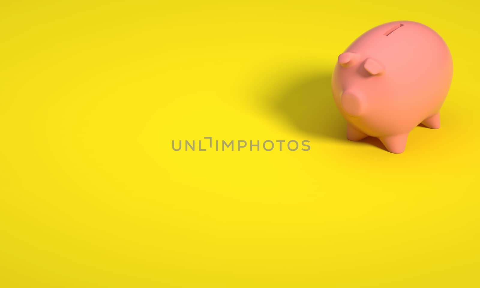 COLOR PHOTO OF PIGGY BANK ON YELLOW BACKGROUND