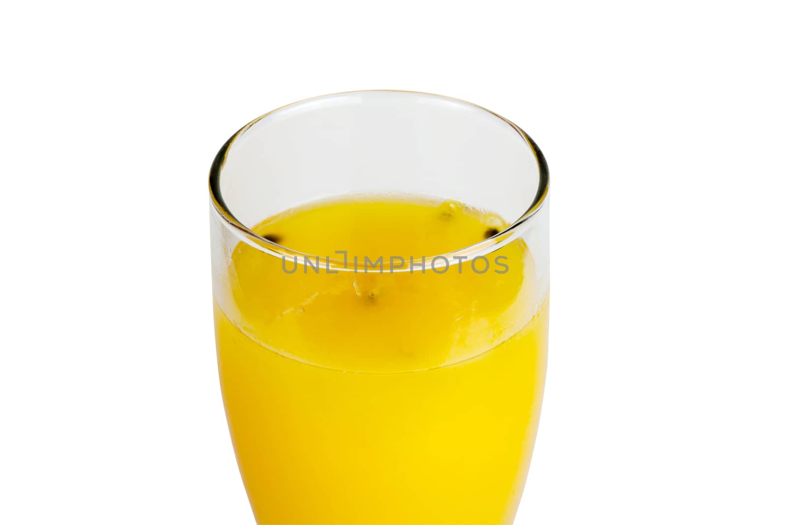 Passion fruit juice in glass. Isolated on white with work paths