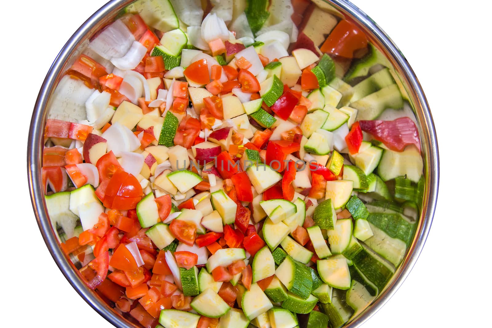 Salad diced into a large stainless bowl by ben44