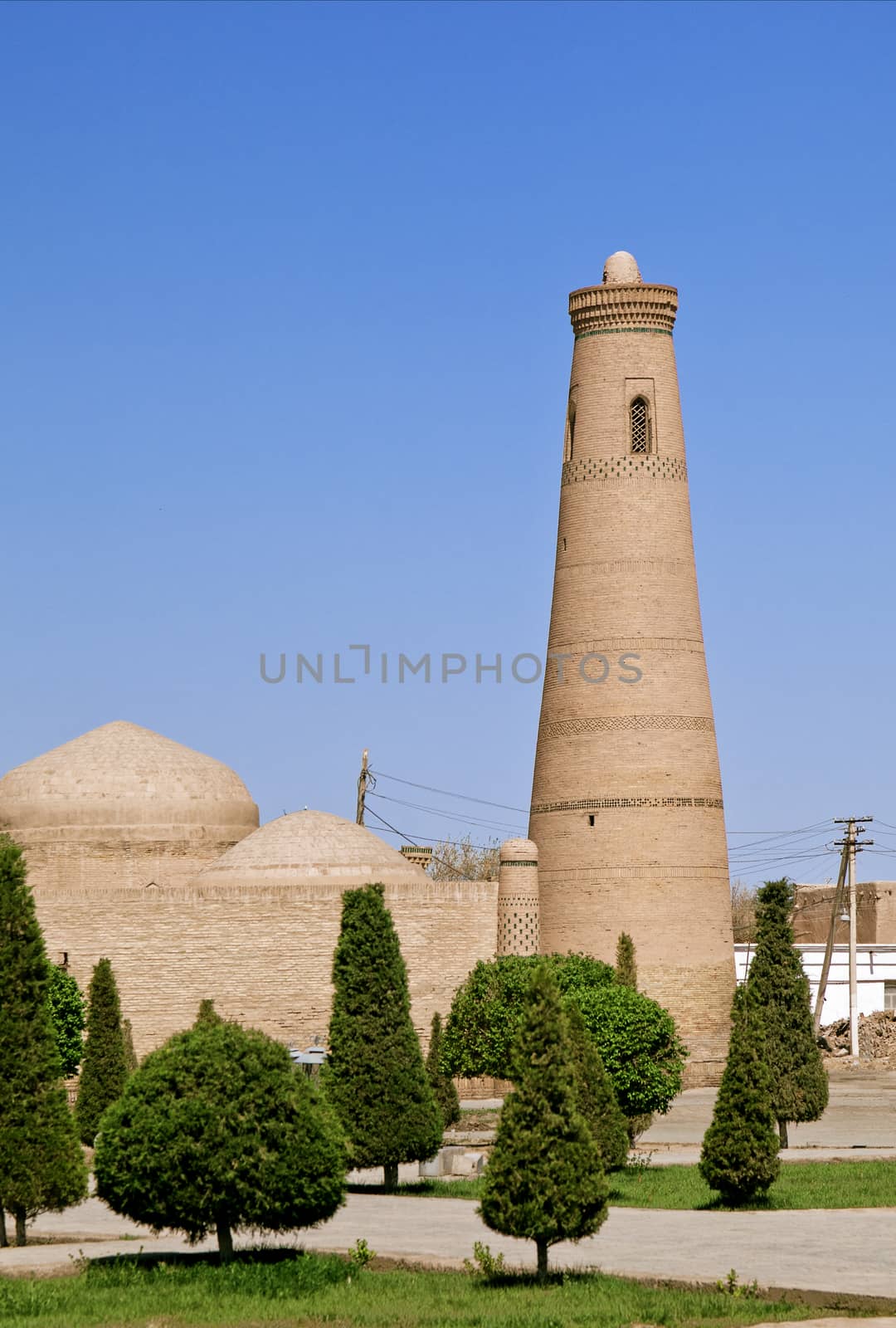 Minaret of a mosque in Uzbeki style, Old Town of Khiva