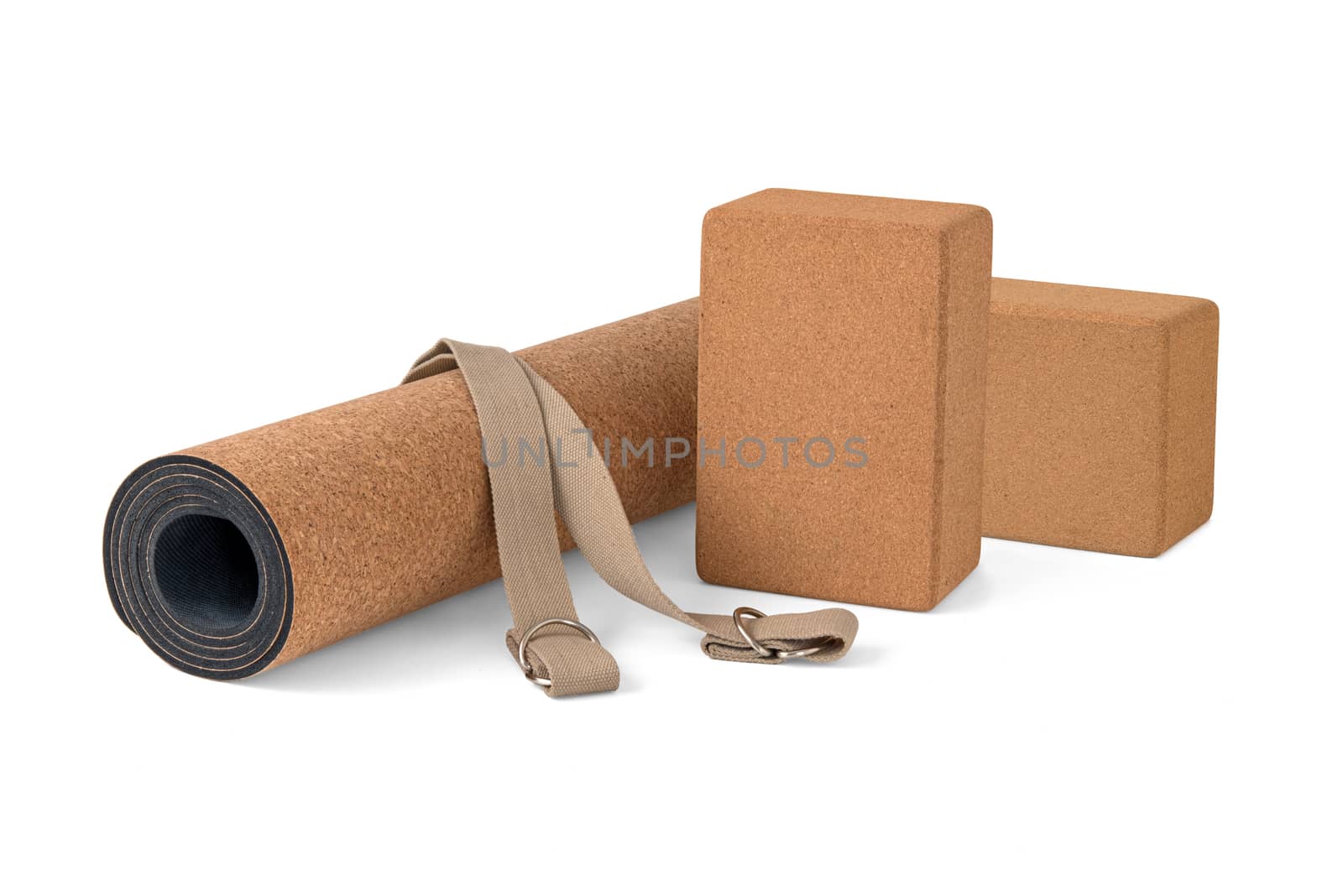 Cork Yoga Mat With Strap, Premium Eco Friendly Product on White Background