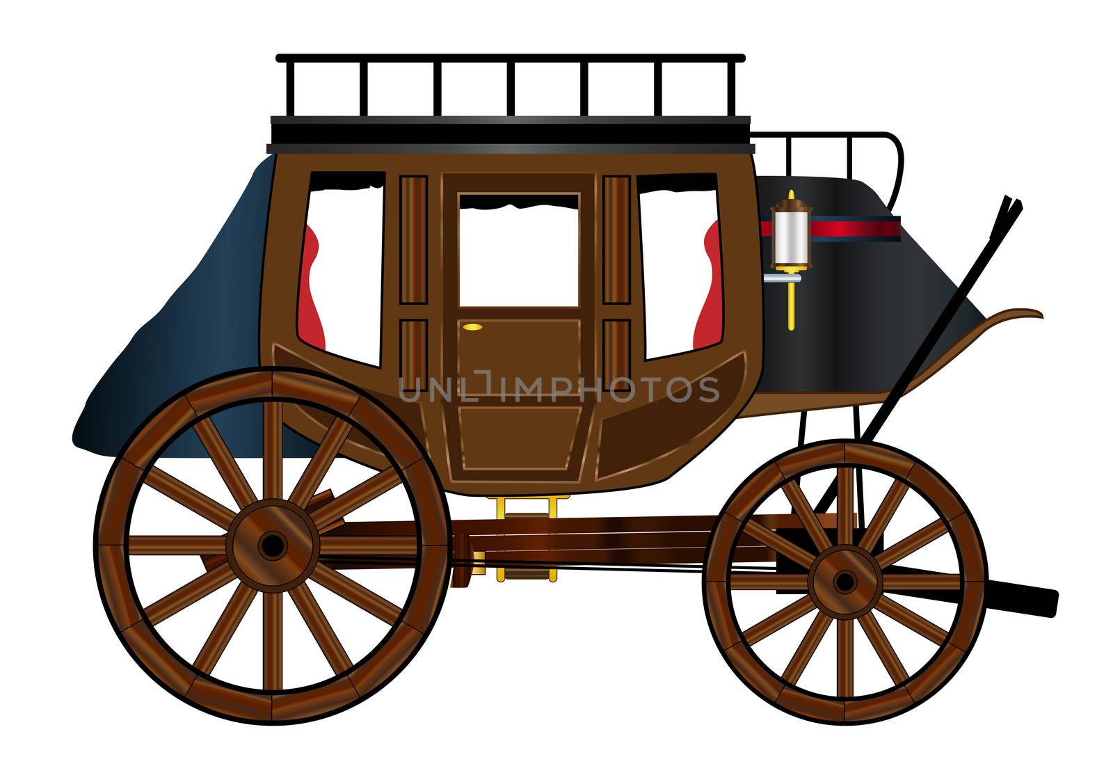 A typical estern stage coach drawing over a white background