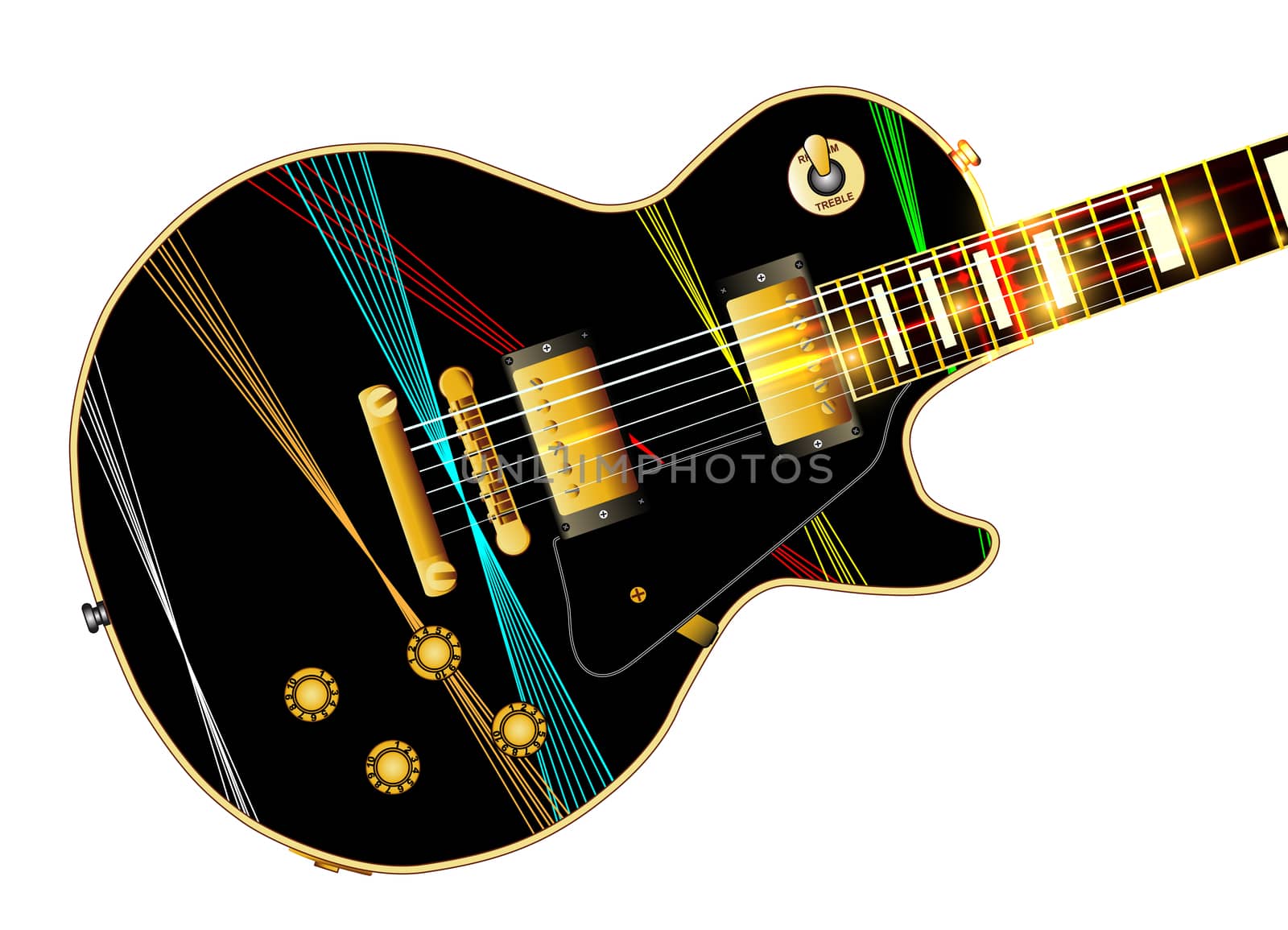 The definitive rock and roll guitar with laxer beam pattern isolated over a white background.