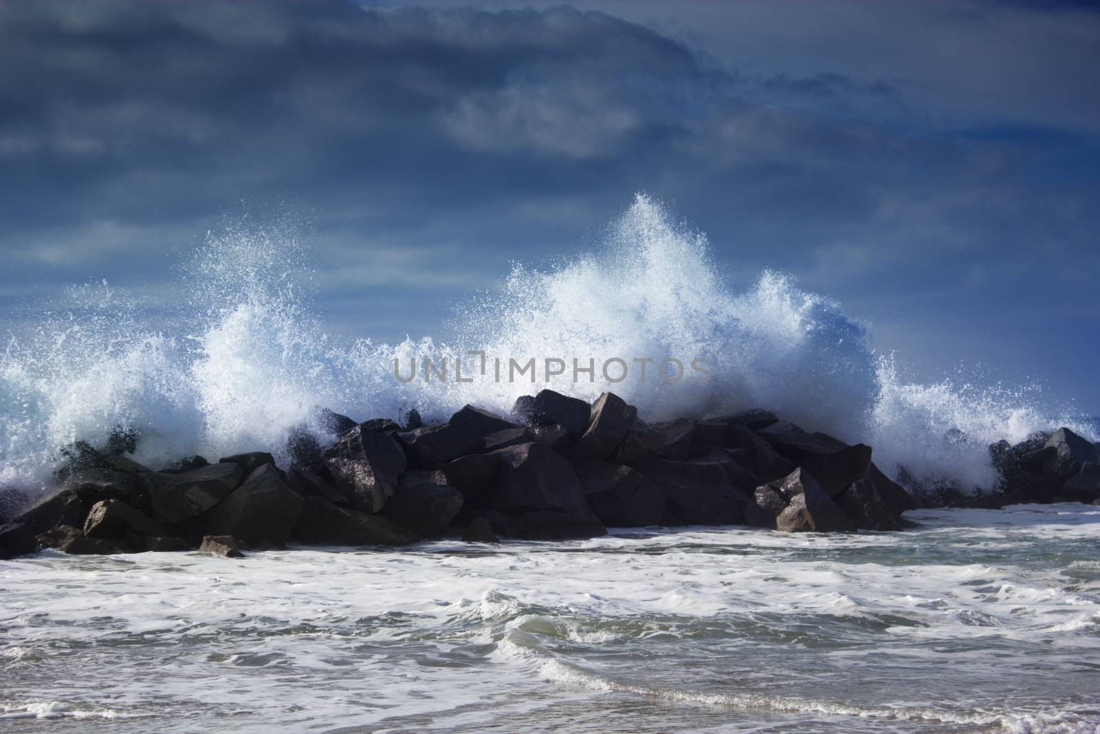 Stormy ocean waves beautiful seascape big powerful tide in action storm weather in a deep blue sea forces of nature natural disaster.ocean wave in the Pacific ocean