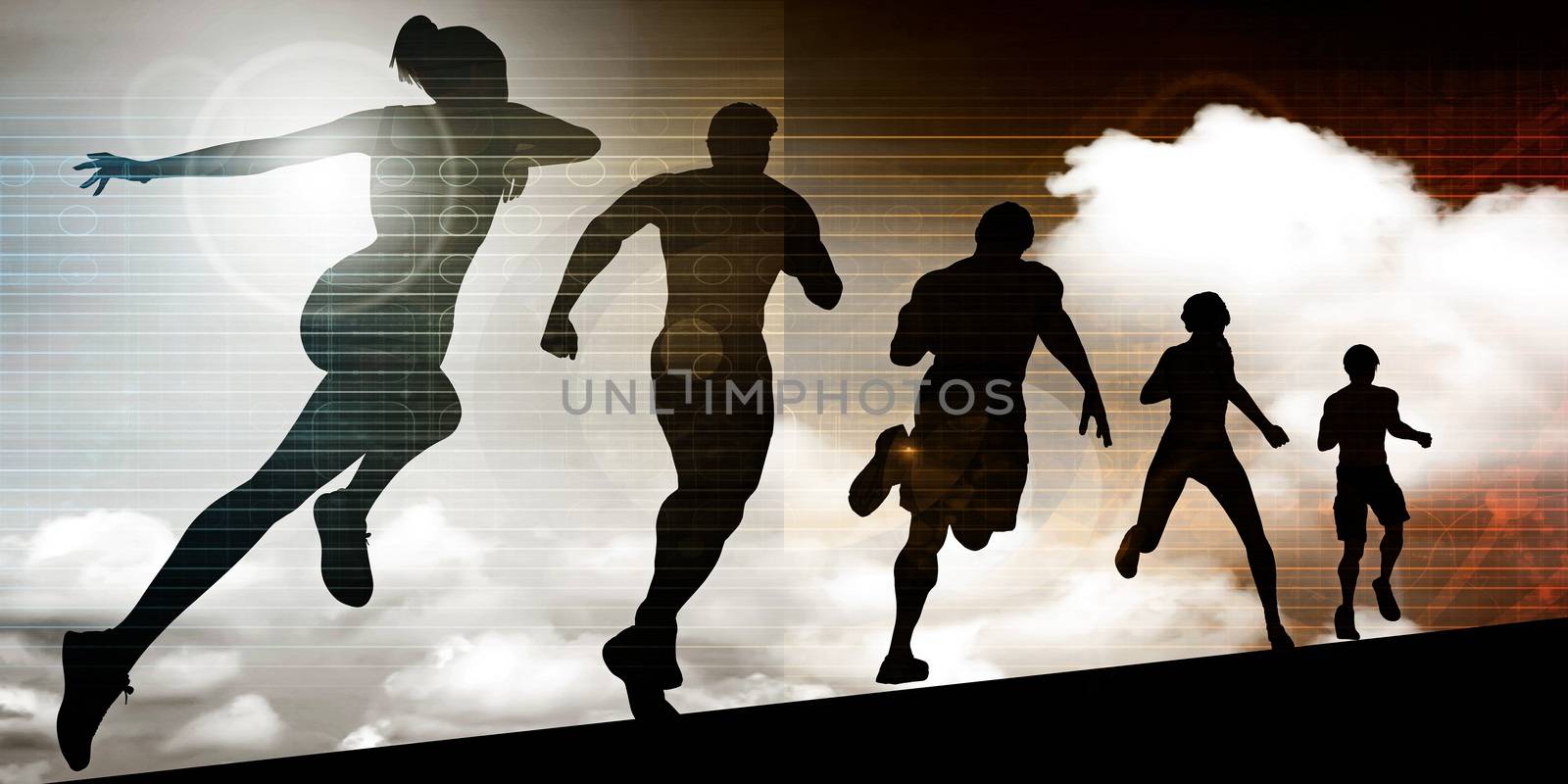 Running Abstract with Marathon Runners Racing in a Line