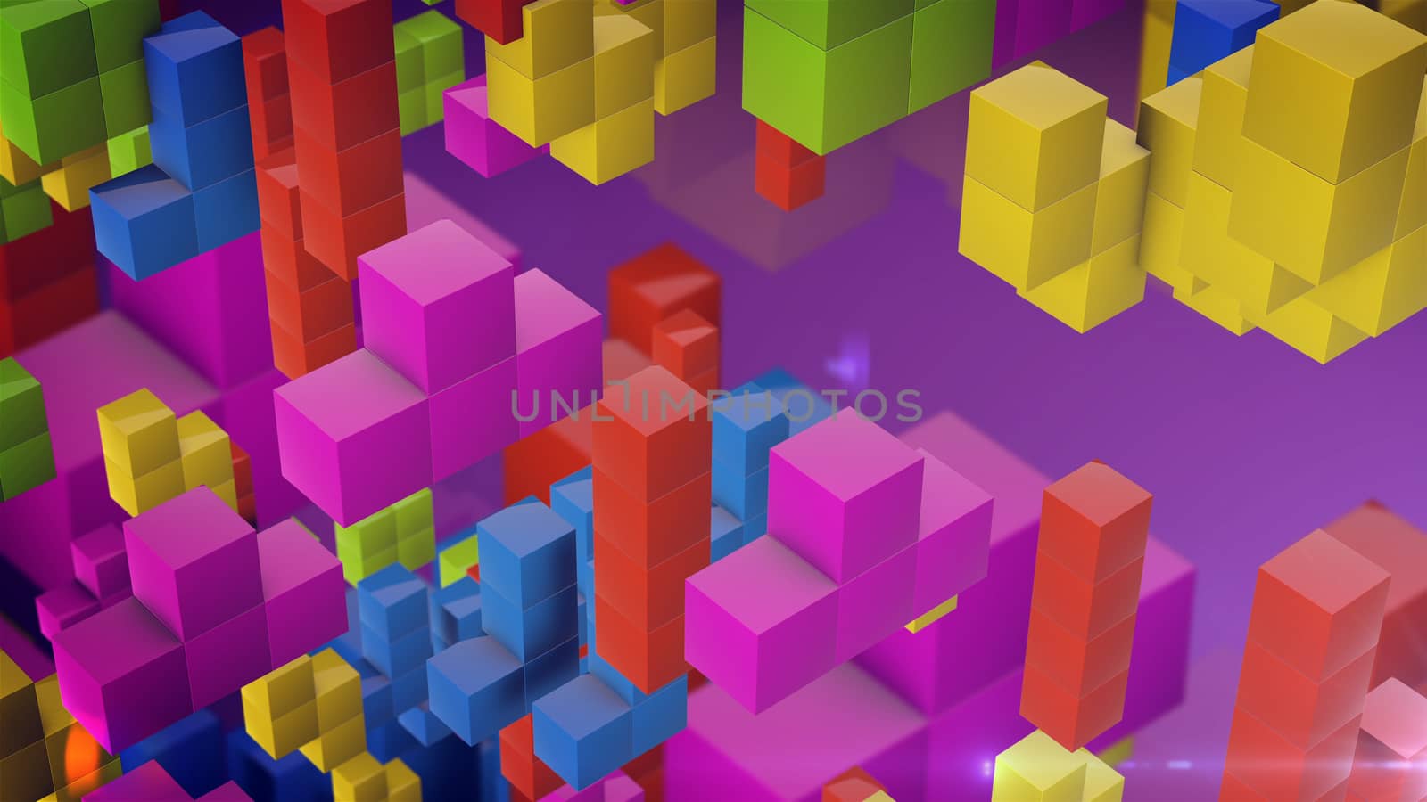 Falling tetris blocks style. Multicolored falling blocks. Background created from tetris game elements. 3d rendering.