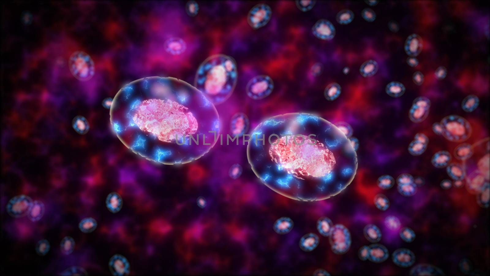 Abstract 3d rendering of Two bacteria or germs or cells againt each other.