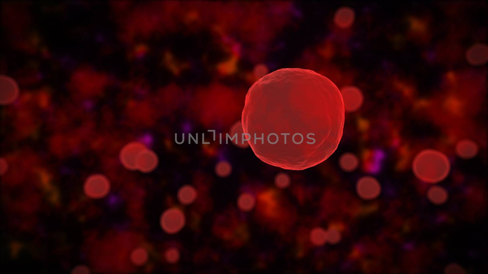 3d rendering of Science background with red abstract cells on dark.