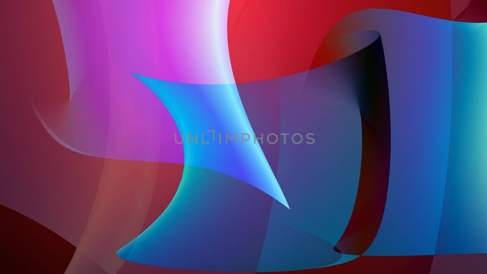 Art red, pink and blue bend shapes background. 3d illustration.