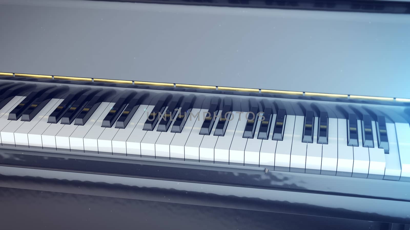 3d rendering of Black and white keys of a piano with a side.