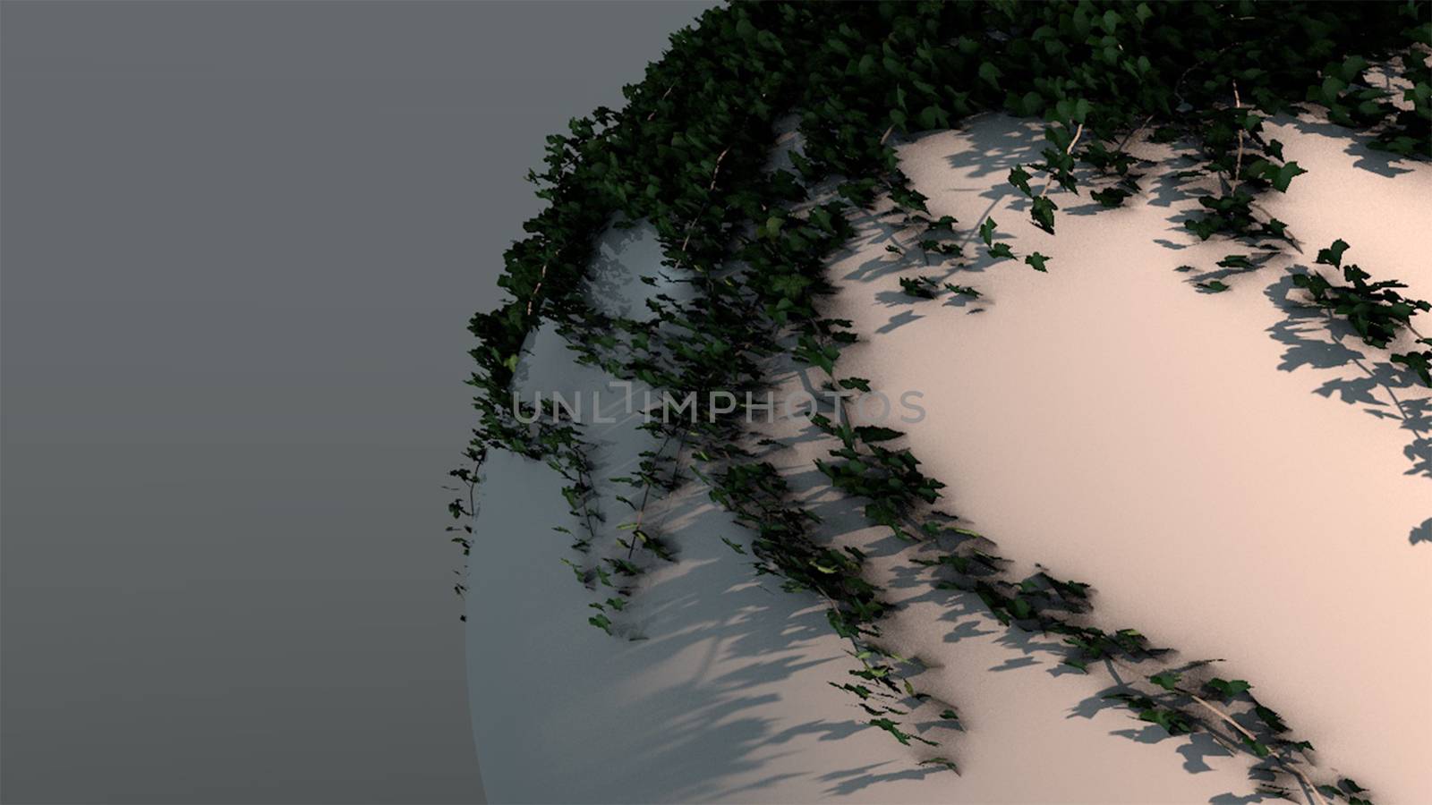 Abstract background with the leaves on a realistic sphere. 3d rendering