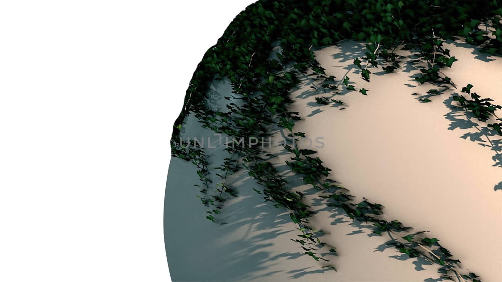 Abstract background with the leaves on a realistic sphere. 3d rendering