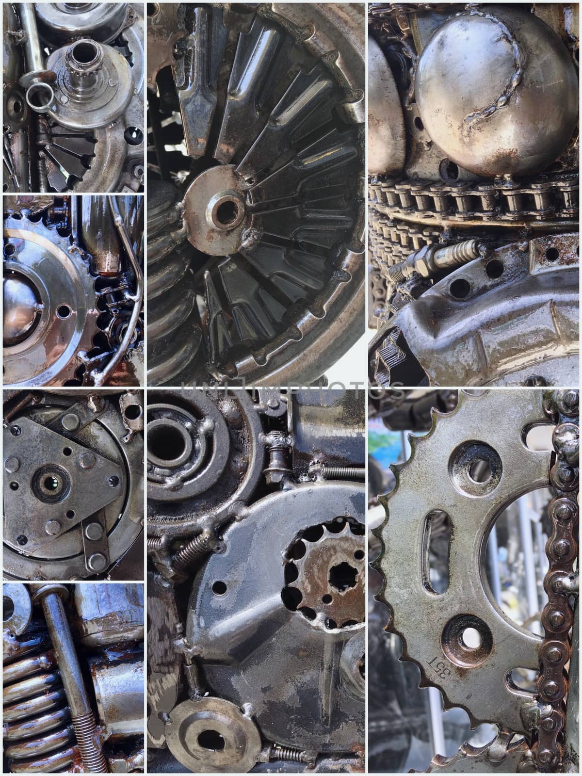 Collage of Robot parts mechanical. Background of steampunk, technology theme.