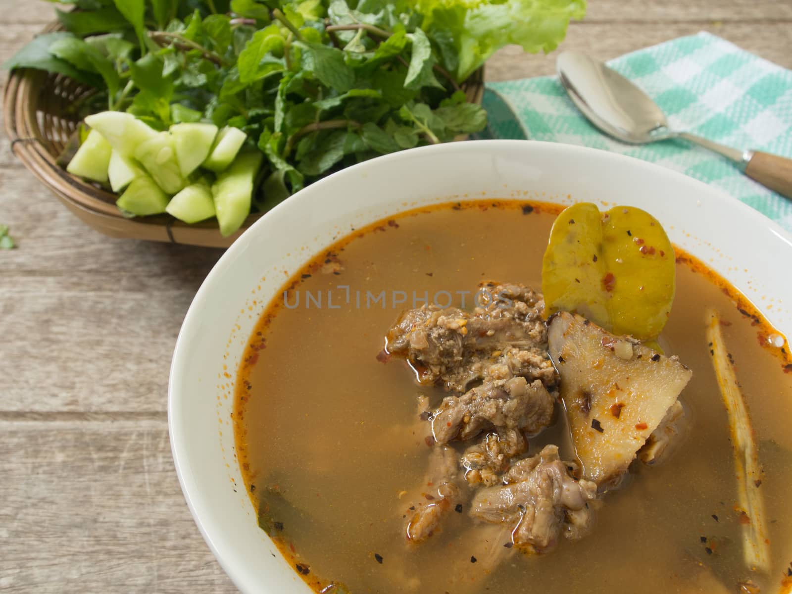 duck soup  with vegetable and herb