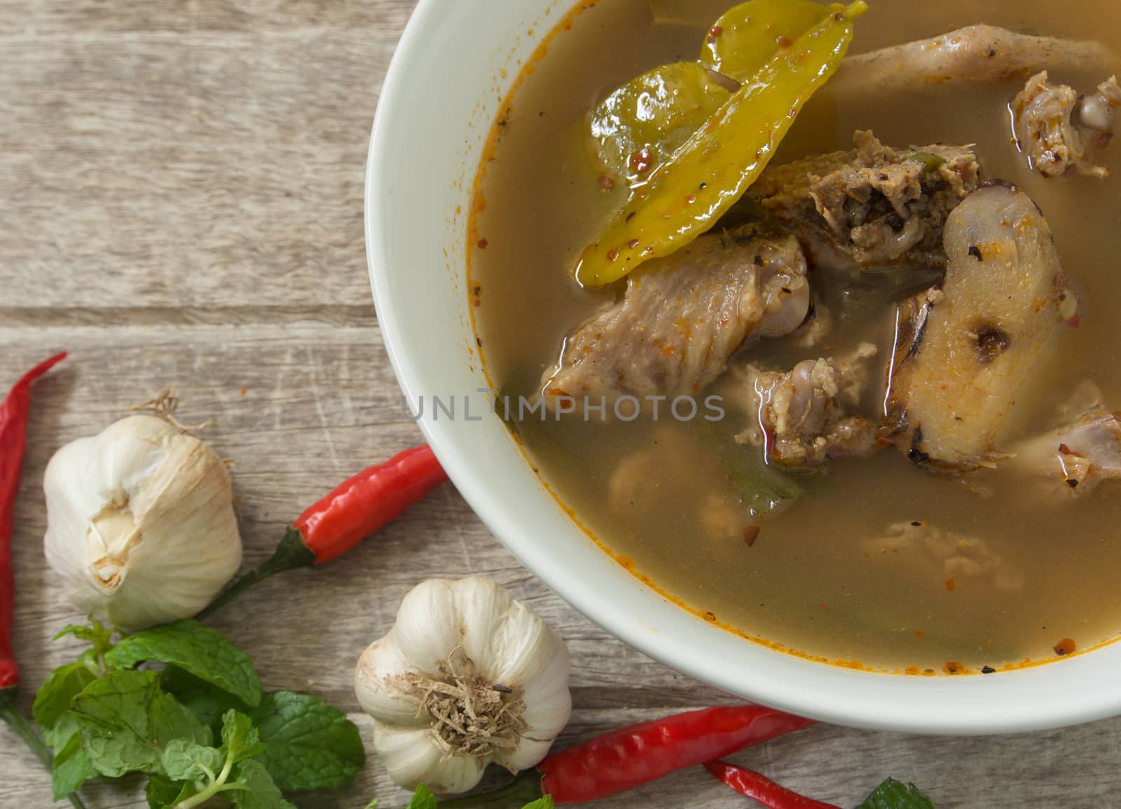 duck soup  with vegetable and herb