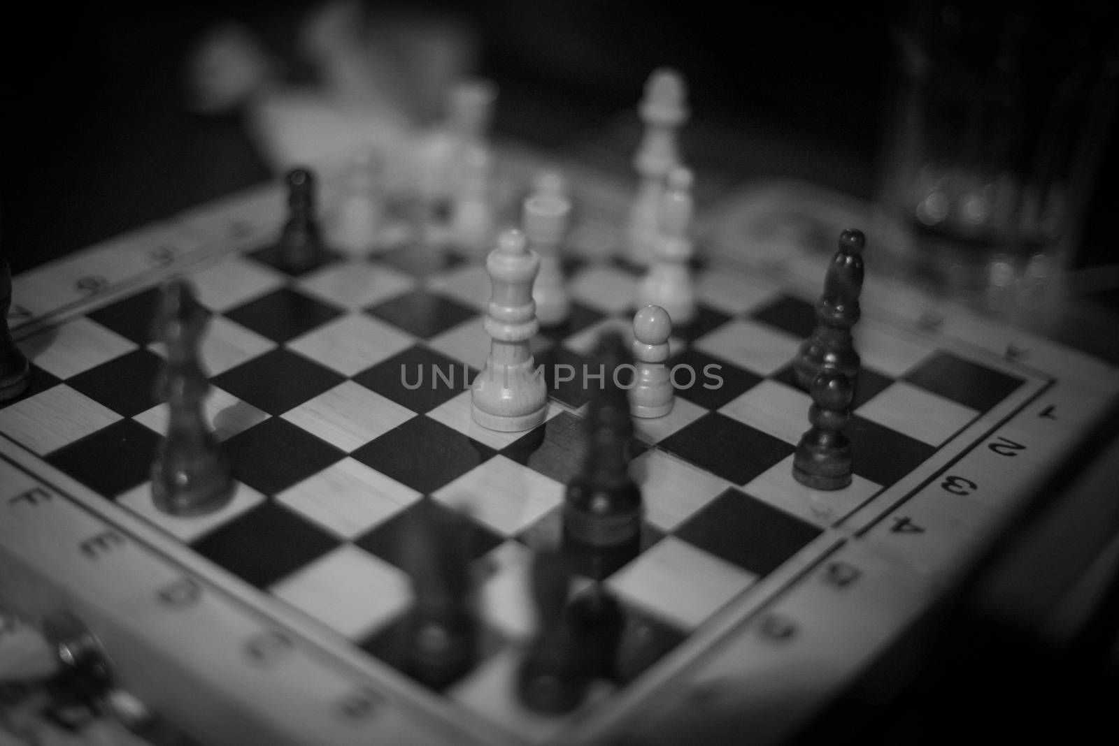 Chess photographed on a chessboard