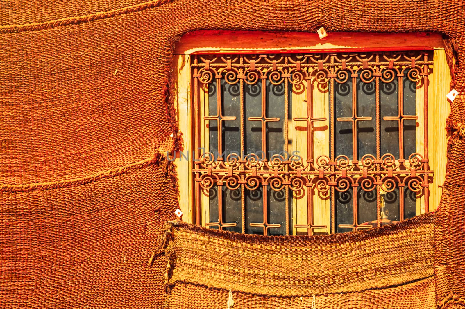 Bedouin Berber nomad tent window detail in the desert Morocco