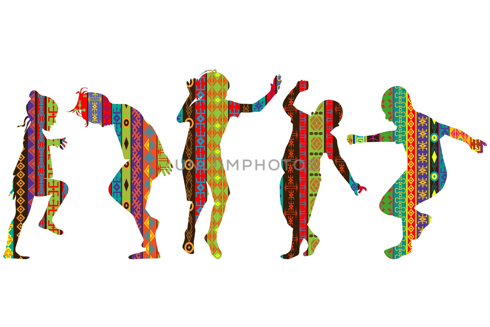Children silhouettes in ethnic motifs pattern by hibrida13