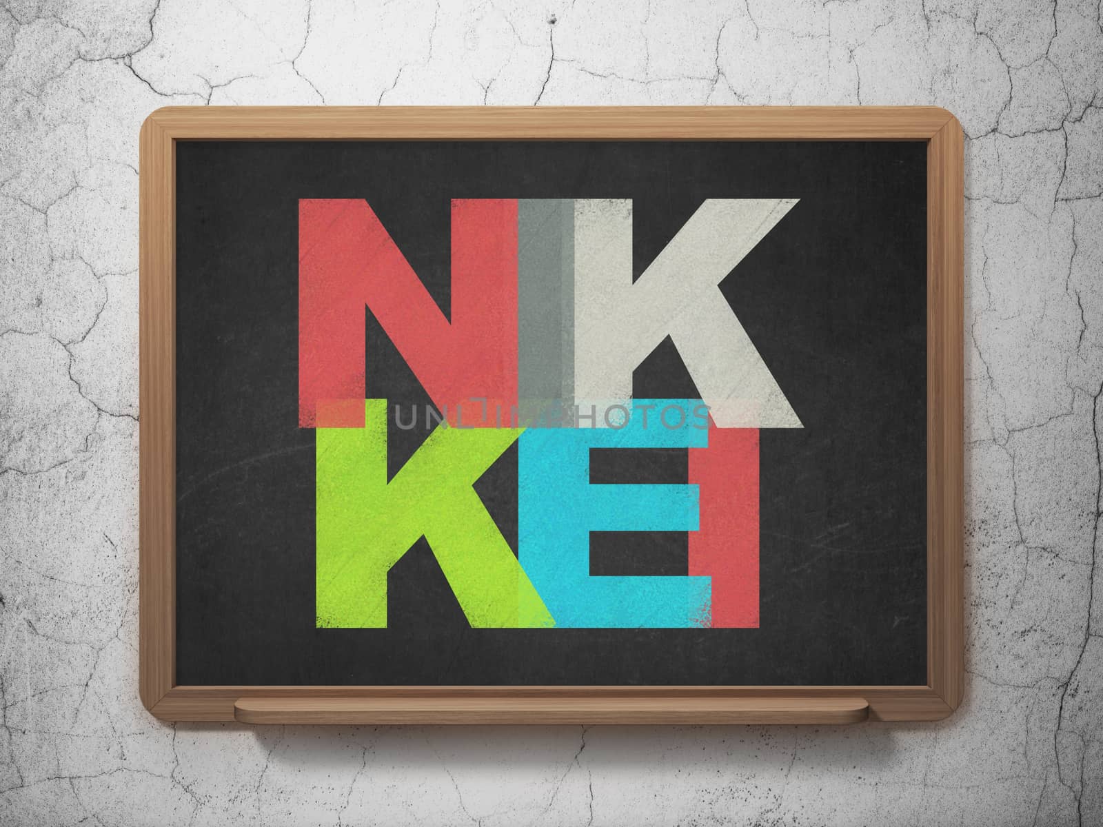 Stock market indexes concept: Painted multicolor text Nikkei on School board background, 3D Rendering