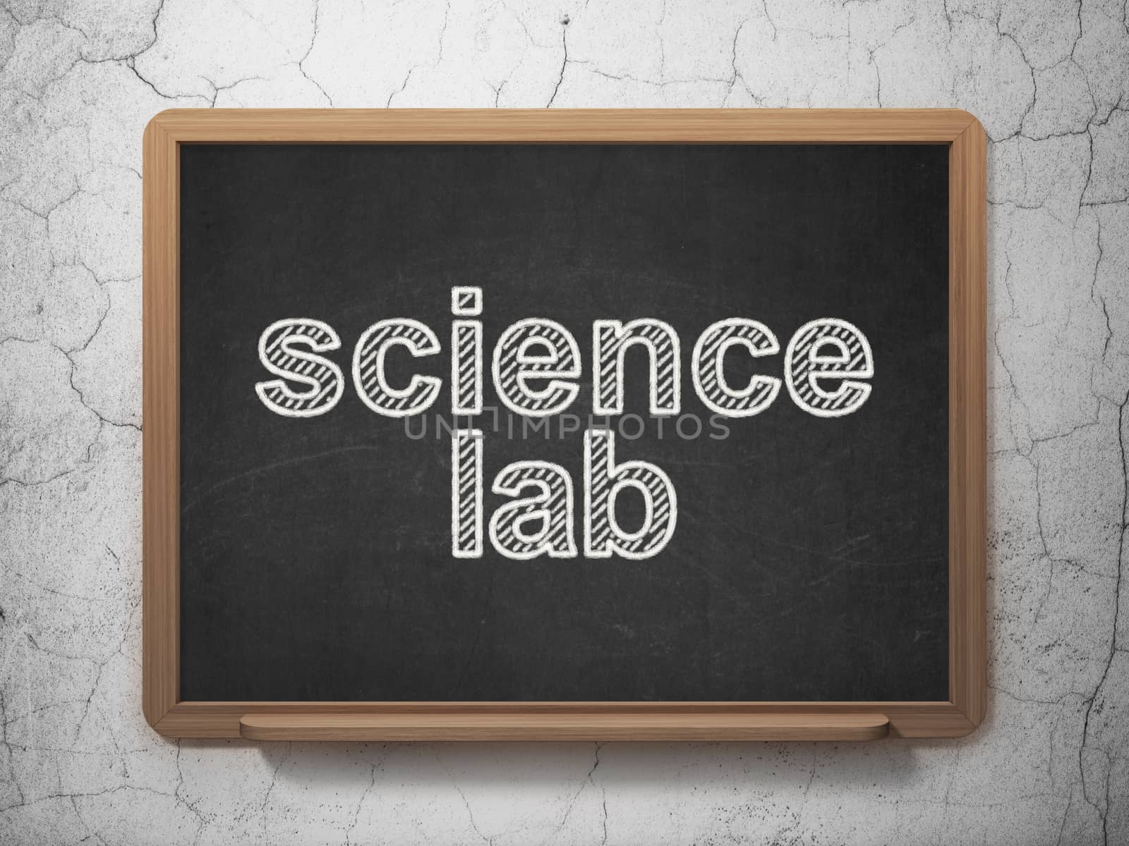 Science concept: text Science Lab on Black chalkboard on grunge wall background, 3D rendering