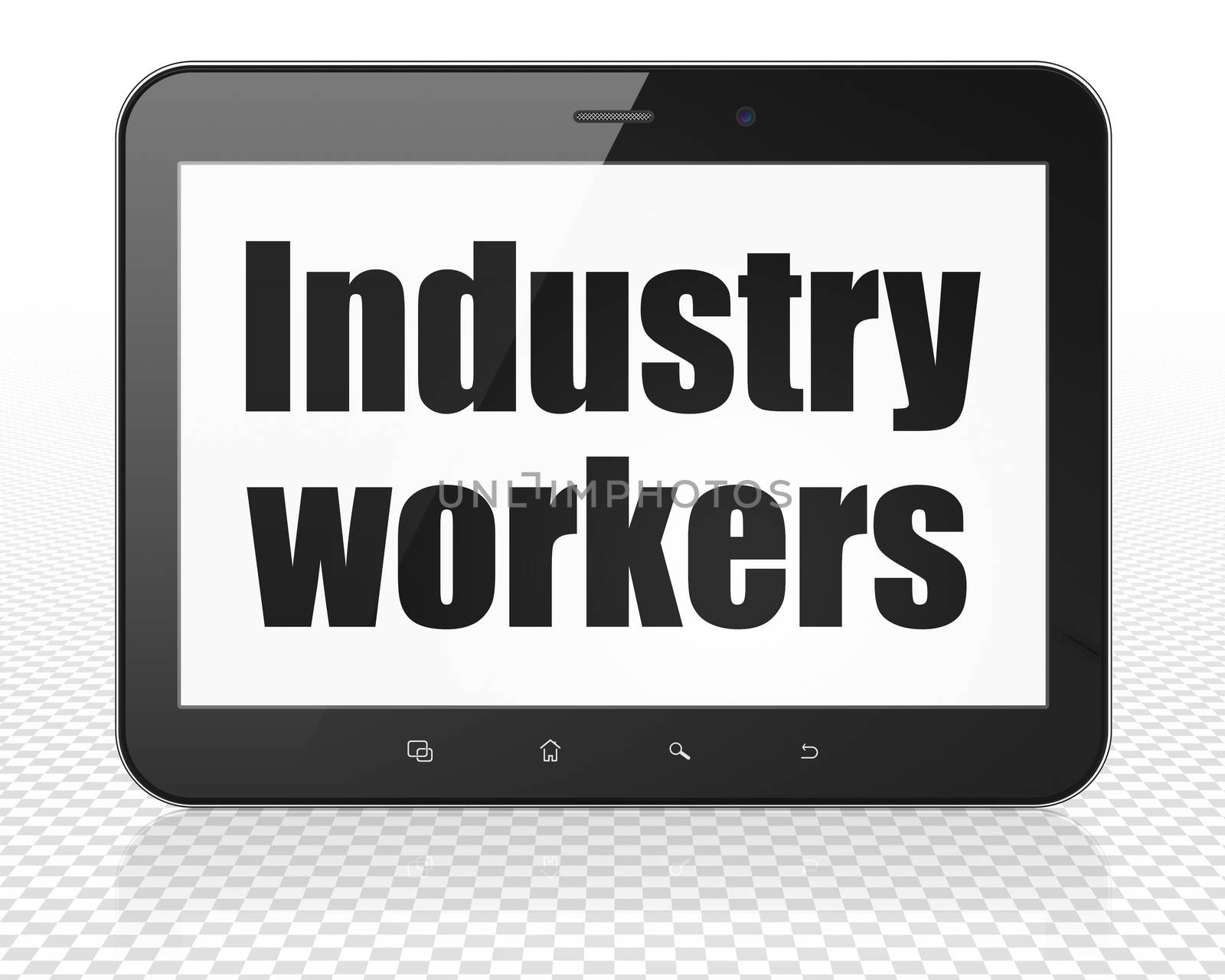 Industry concept: Tablet Pc Computer with black text Industry Workers on display, 3D rendering