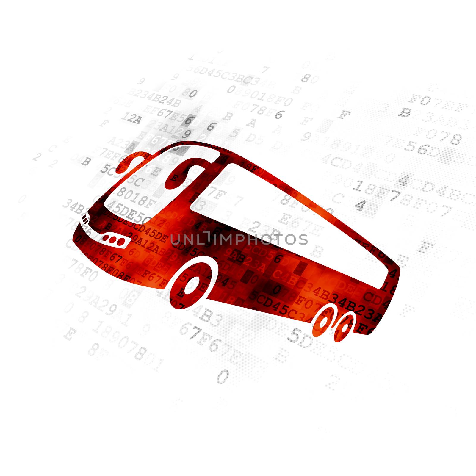 Travel concept: Pixelated red Bus icon on Digital background