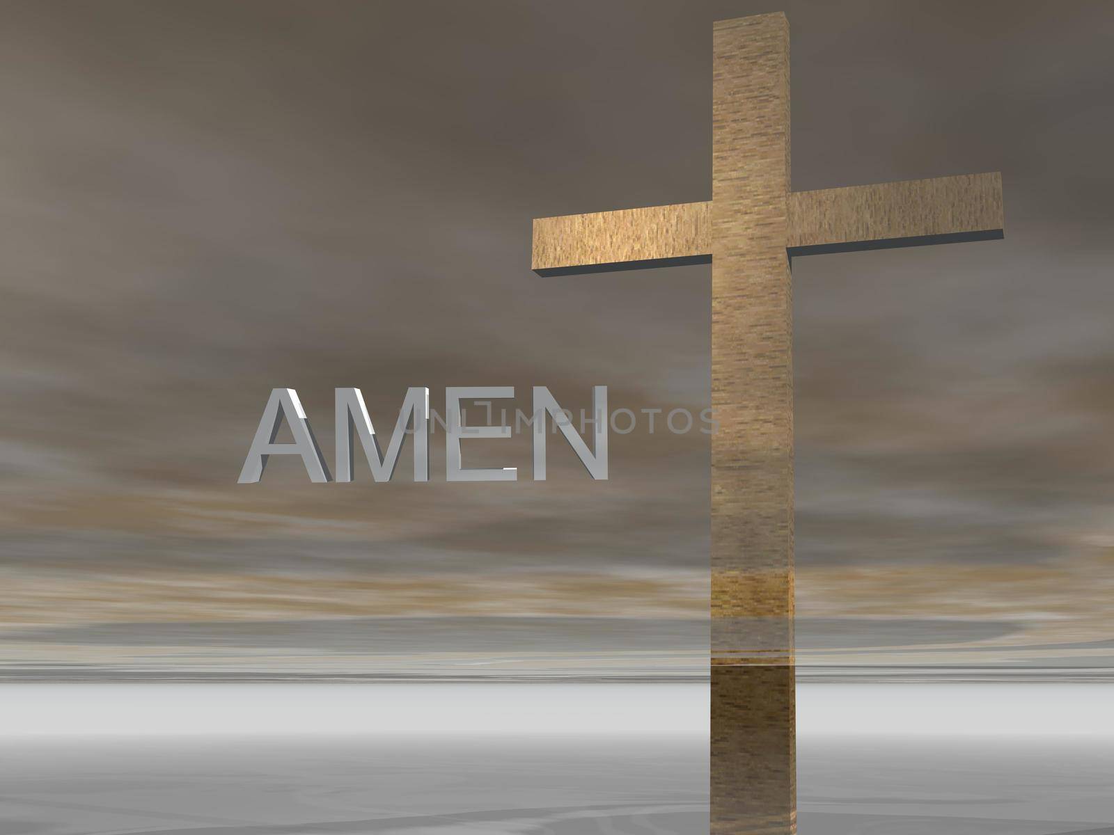 cross on clouds background - 3d render by mariephotos