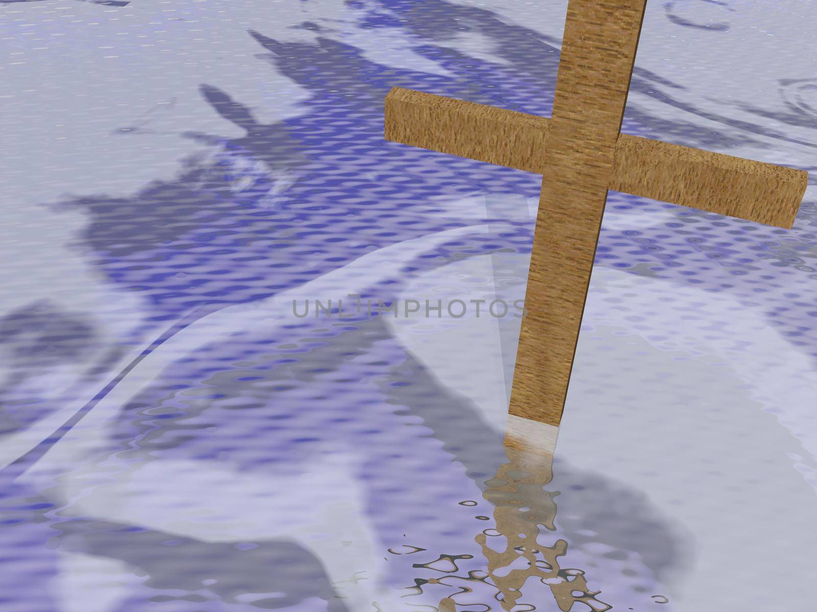 cross on clouds background - 3d render by mariephotos