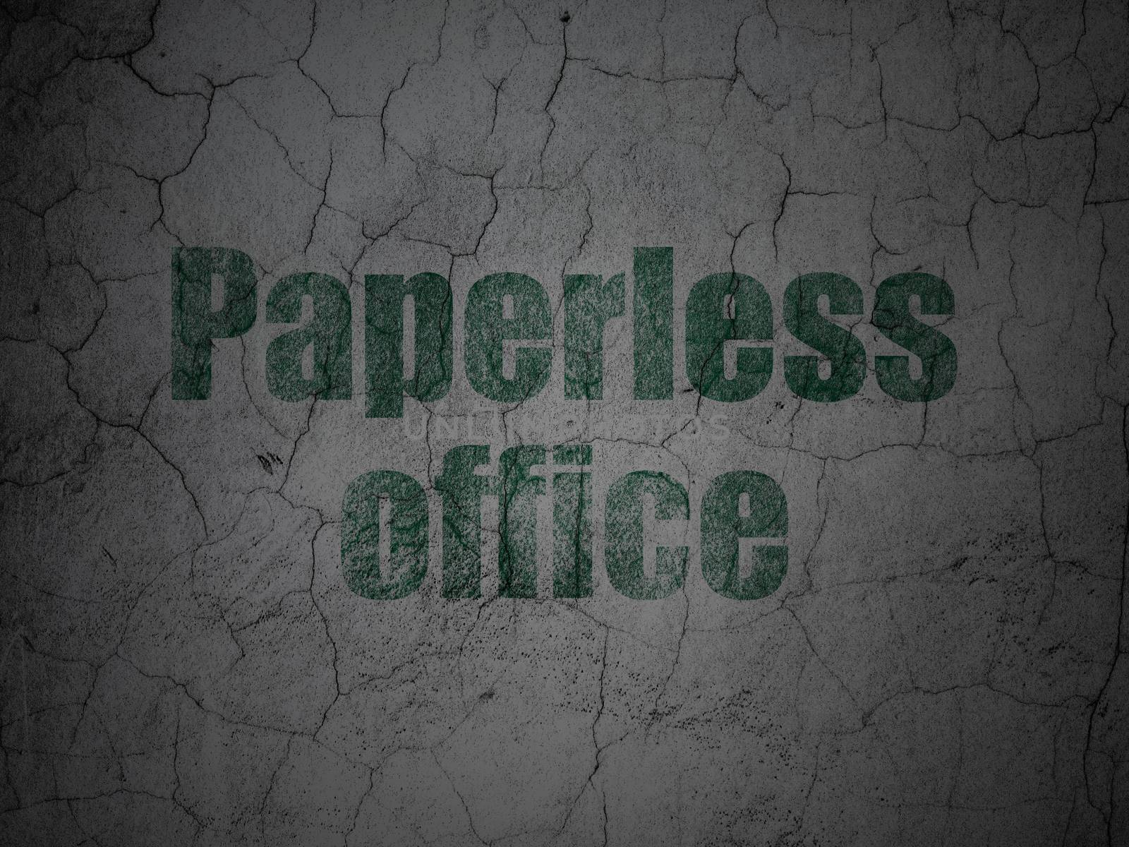 Finance concept: Green Paperless Office on grunge textured concrete wall background