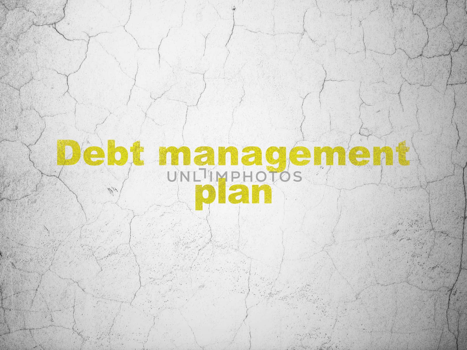 Finance concept: Yellow Debt Management Plan on textured concrete wall background