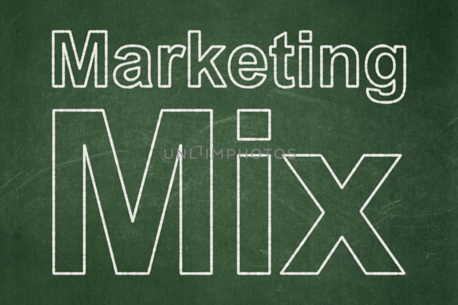 Marketing concept: text Marketing Mix on Green chalkboard background