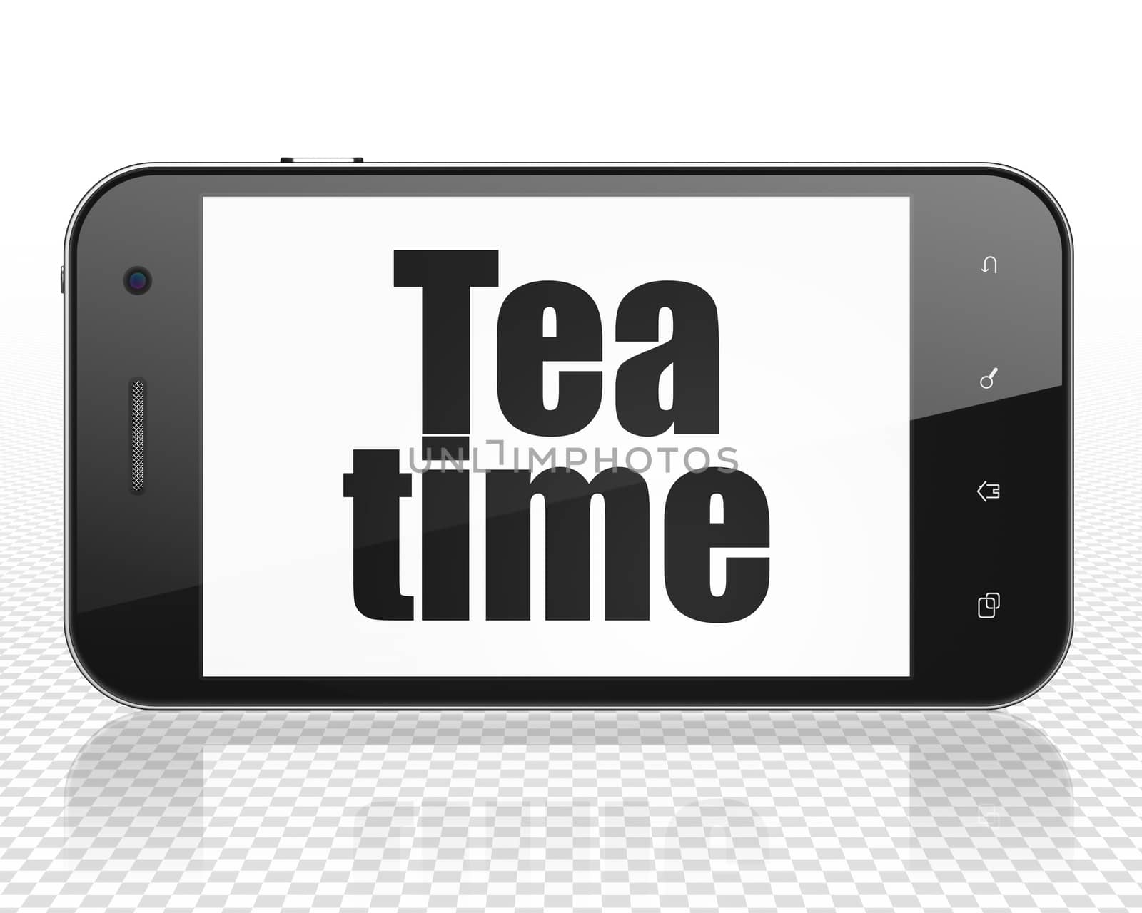 Timeline concept: Smartphone with Tea Time on display by maxkabakov