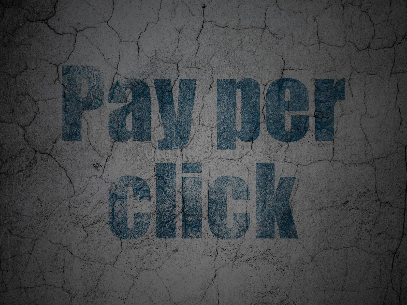 Advertising concept: Blue Pay Per Click on grunge textured concrete wall background